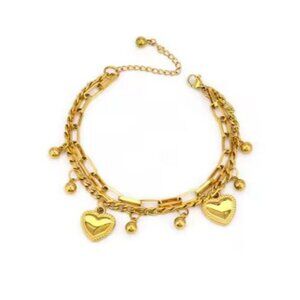 Adjustable 18K Gold Plated  Shaped Pendants Stainless Steel Bracelet Corazon  💛